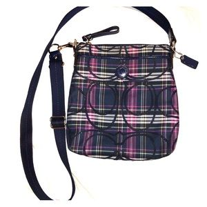 Coach crossover purple plaid purse